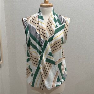 Ann Taylor Geometric Sleeveless Blouse - Green, Beige, Black